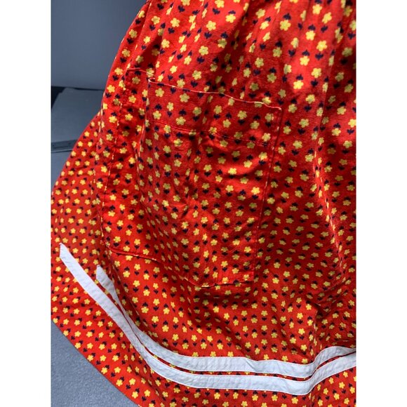 Handmade Vintage Red & Yellow Floral Apron with Pockets & White Trim - Picture 2 of 6